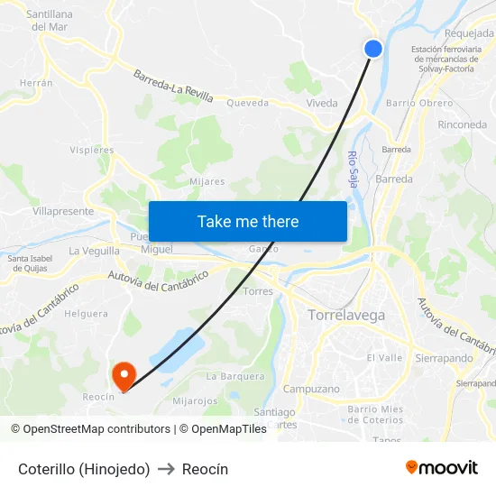 Coterillo (Hinojedo) to Reocín map