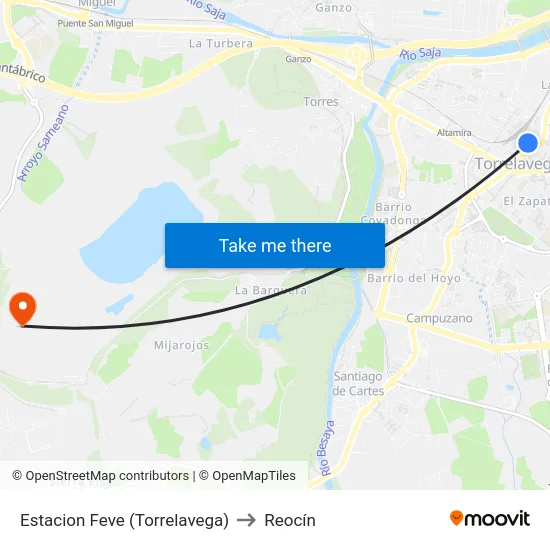 Estacion Feve (Torrelavega) to Reocín map