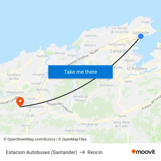 Estacion Autobuses (Santander) to Reocín map