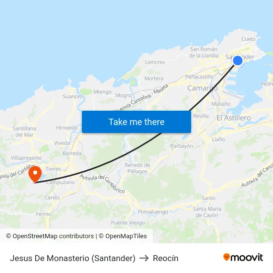 Jesus De Monasterio  (Santander) to Reocín map
