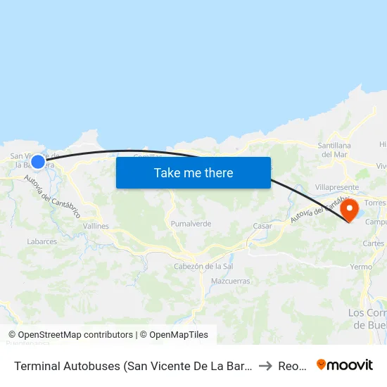 Terminal Autobuses (San Vicente De La Barquera) to Reocín map