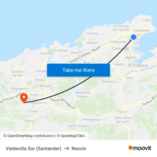 Valdecilla Sur (Santander) to Reocín map