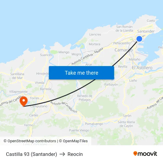 Castilla 93 (Santander) to Reocín map