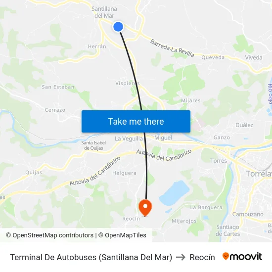 Terminal De Autobuses (Santillana Del Mar) to Reocín map