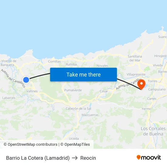 Barrio La Cotera (Lamadrid) to Reocín map