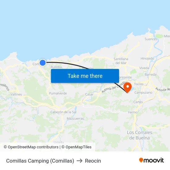 Comillas Camping (Comillas) to Reocín map