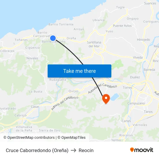 Cruce Caborredondo (Oreña) to Reocín map