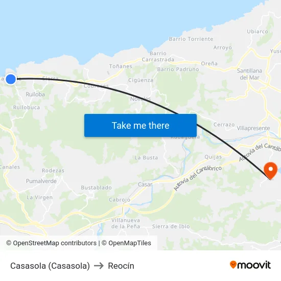 Casasola (Casasola) to Reocín map