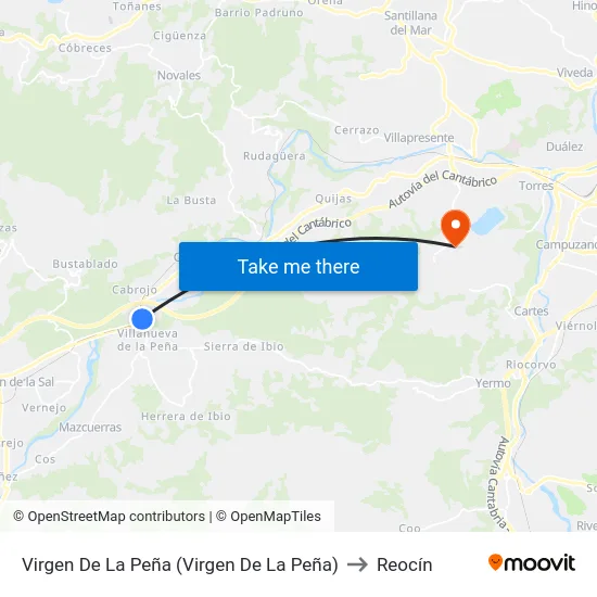 Virgen De La Peña (Virgen De  La Peña) to Reocín map