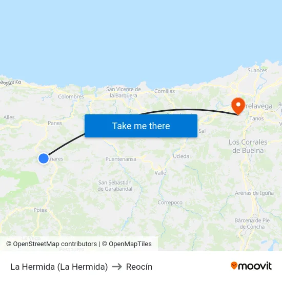 La Hermida (La Hermida) to Reocín map