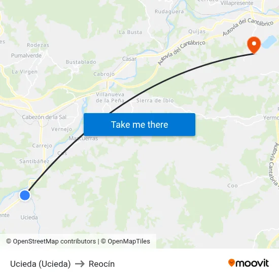 Ucieda (Ucieda) to Reocín map