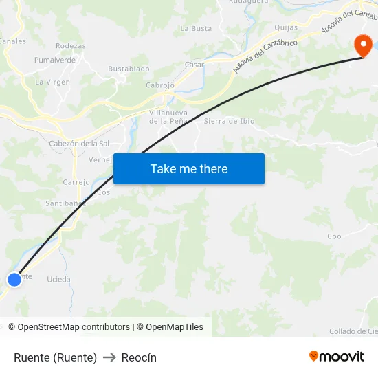 Ruente (Ruente) to Reocín map