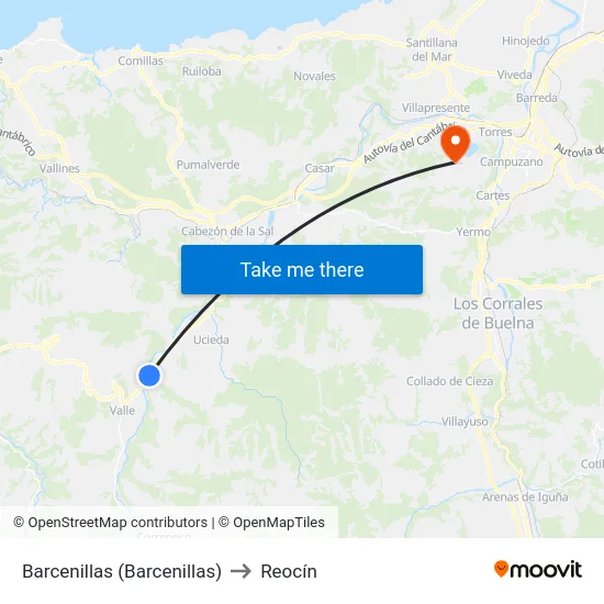 Barcenillas (Barcenillas) to Reocín map