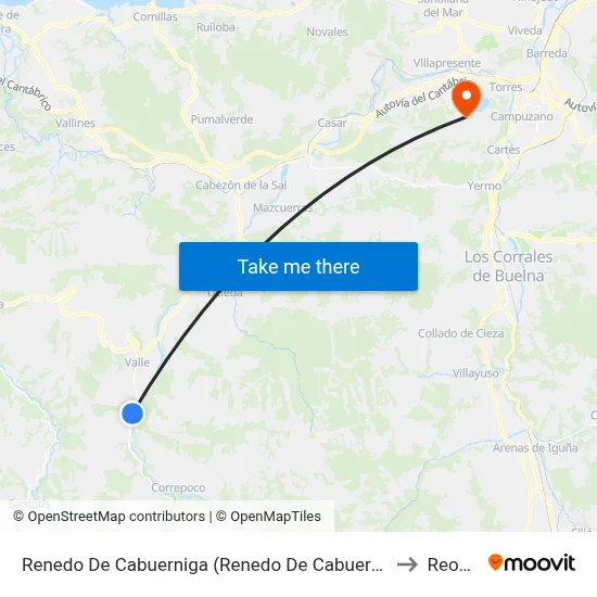 Renedo De Cabuerniga (Renedo De Cabuerniga) to Reocín map
