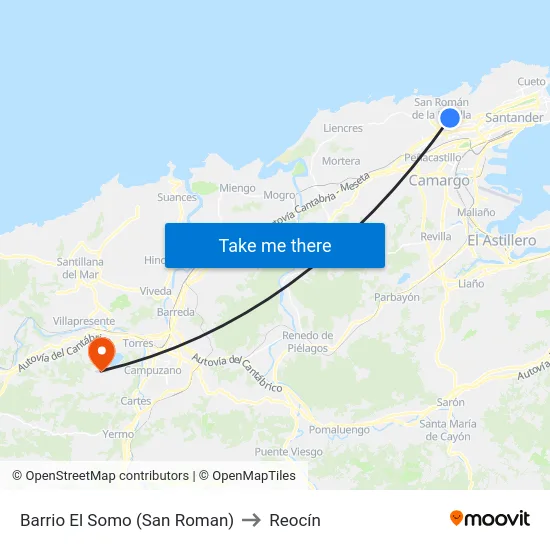 Barrio El Somo (San Roman) to Reocín map