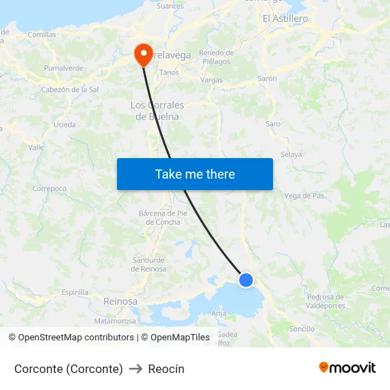 Corconte (Corconte) to Reocín map