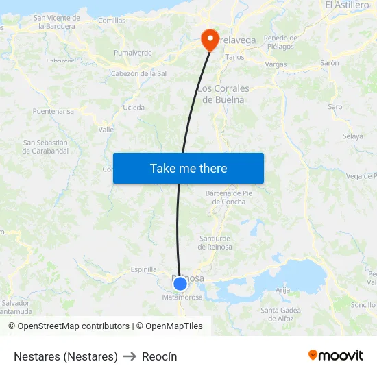 Nestares (Nestares) to Reocín map