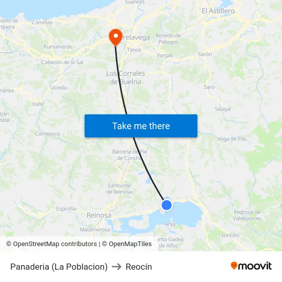 Panaderia (La Poblacion) to Reocín map