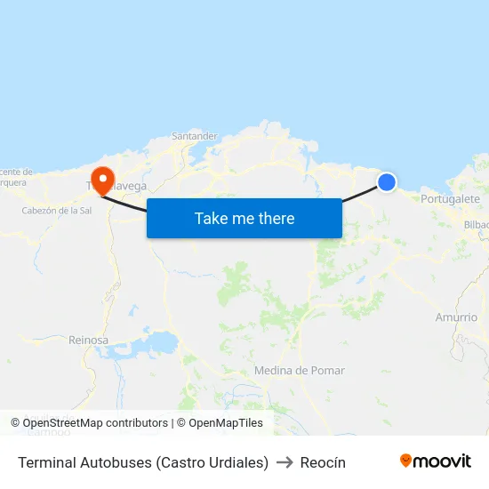 Terminal Autobuses (Castro Urdiales) to Reocín map