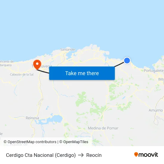 Cerdigo Cta Nacional (Cerdigo) to Reocín map