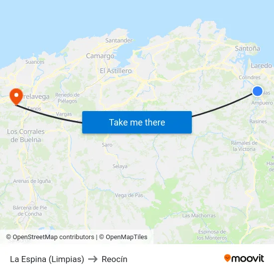 La Espina (Limpias) to Reocín map