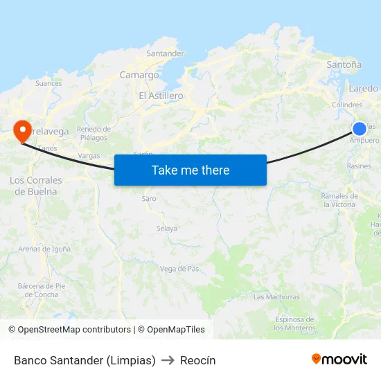 Banco Santander (Limpias) to Reocín map