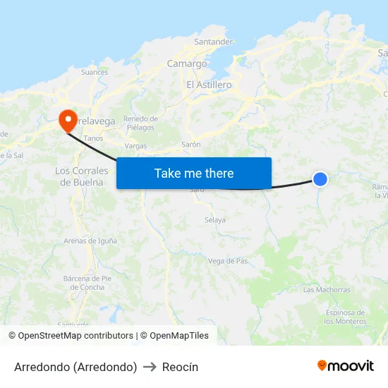 Arredondo (Arredondo) to Reocín map