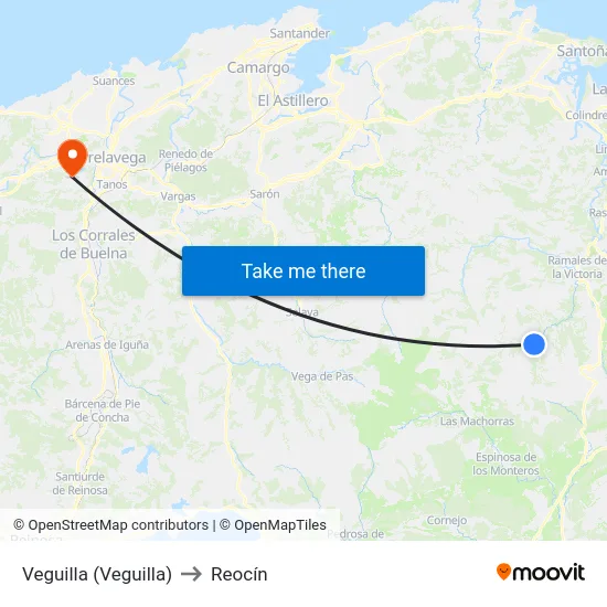Veguilla (Veguilla) to Reocín map