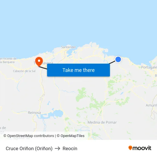 Cruce Oriñon (Oriñon) to Reocín map