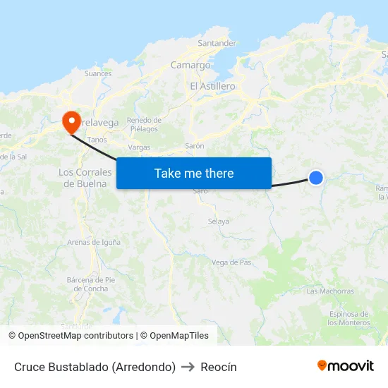 Cruce Bustablado (Arredondo) to Reocín map