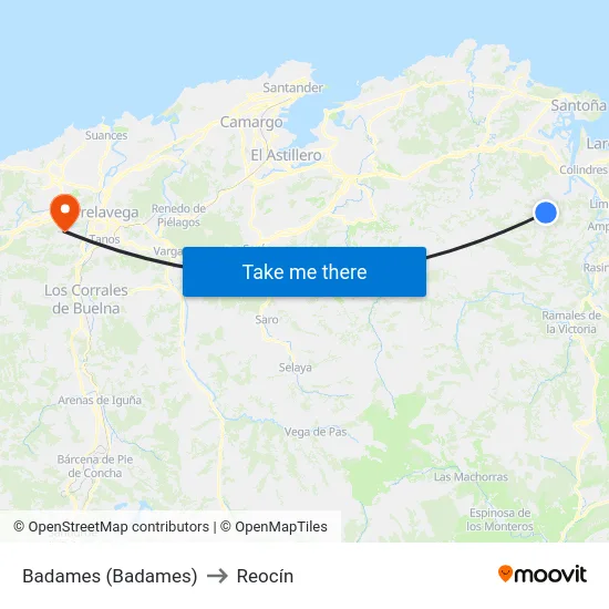 Badames (Badames) to Reocín map