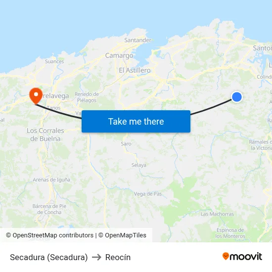 Secadura (Secadura) to Reocín map
