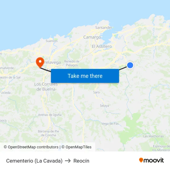 Cementerio (La Cavada) to Reocín map