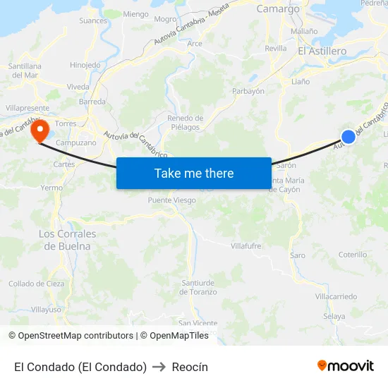 El Condado (El Condado) to Reocín map