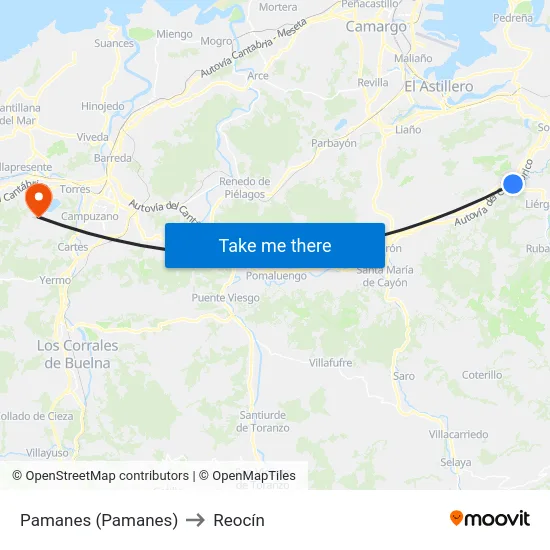 Pamanes (Pamanes) to Reocín map