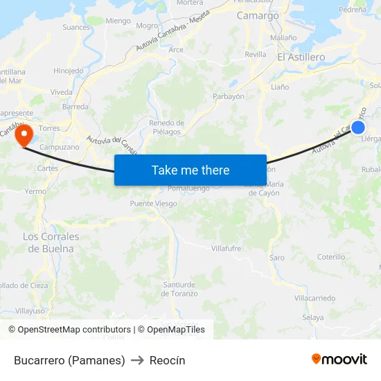 Bucarrero (Pamanes) to Reocín map