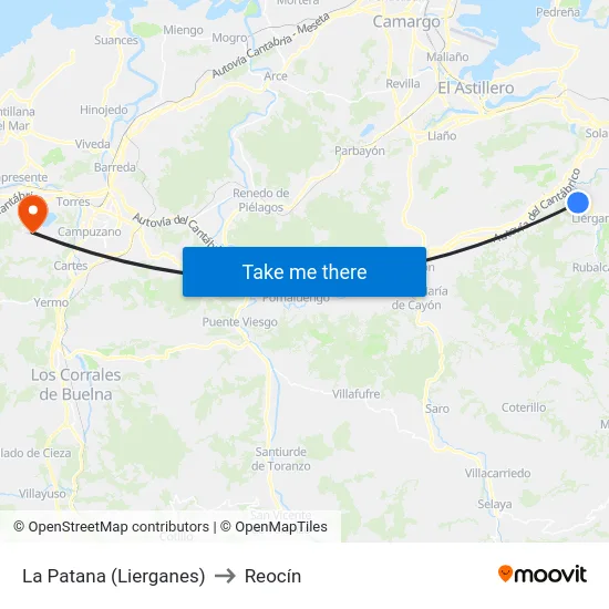 La Patana (Lierganes) to Reocín map