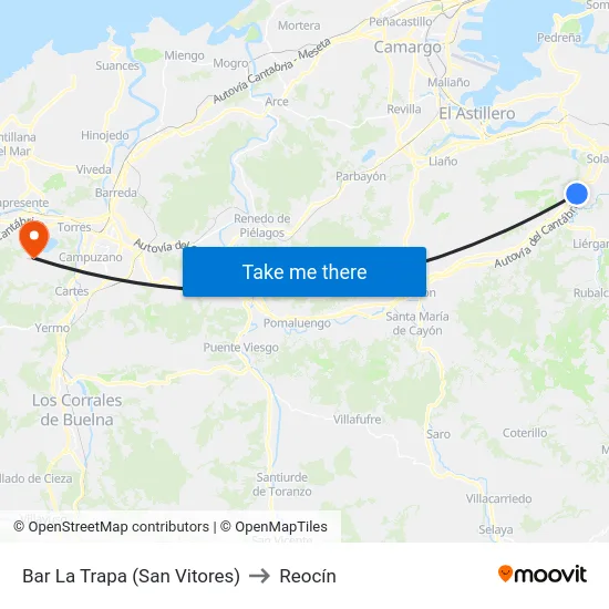 Bar La Trapa (San Vitores) to Reocín map