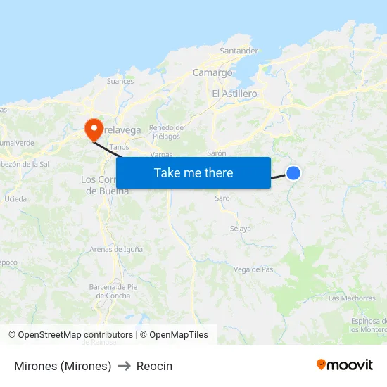 Mirones (Mirones) to Reocín map