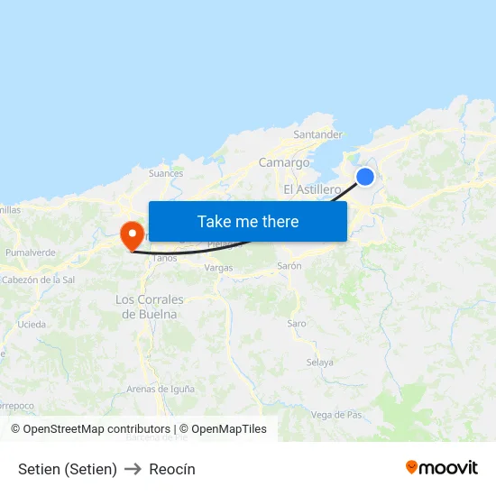 Setien (Setien) to Reocín map