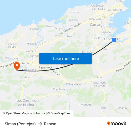 Simsa (Pontejos) to Reocín map