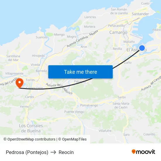 Pedrosa (Pontejos) to Reocín map