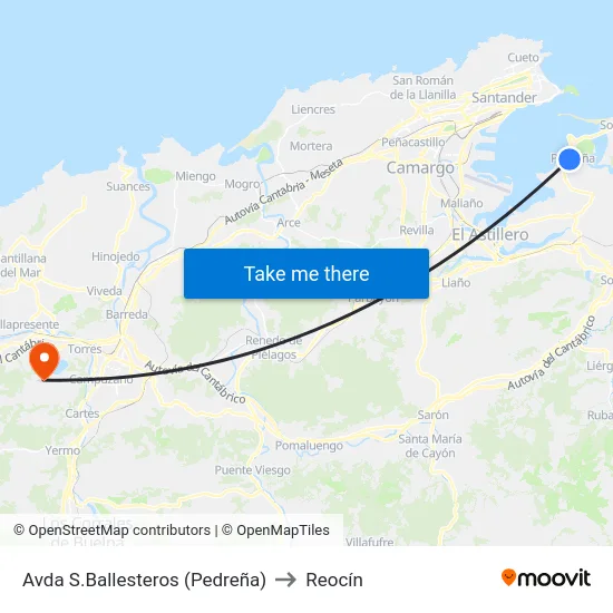 Avda S.Ballesteros (Pedreña) to Reocín map