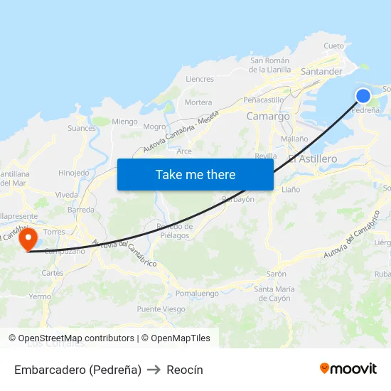 Embarcadero (Pedreña) to Reocín map