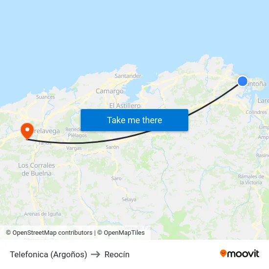 Telefonica (Argoños) to Reocín map