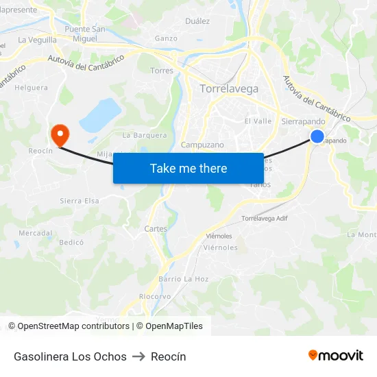 Gasolinera Los Ochos to Reocín map
