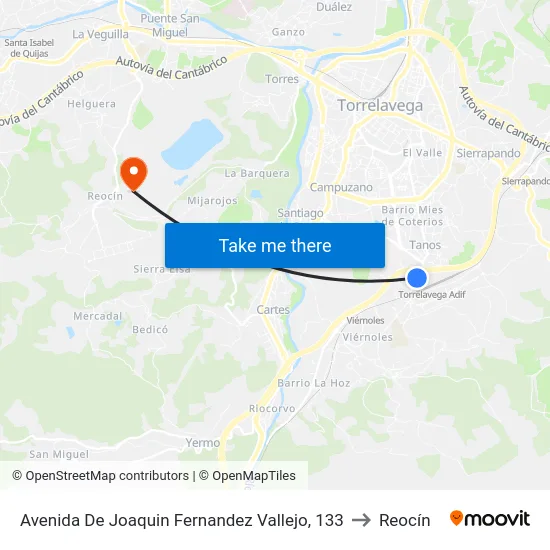 Avenida De Joaquin Fernandez Vallejo, 133 to Reocín map