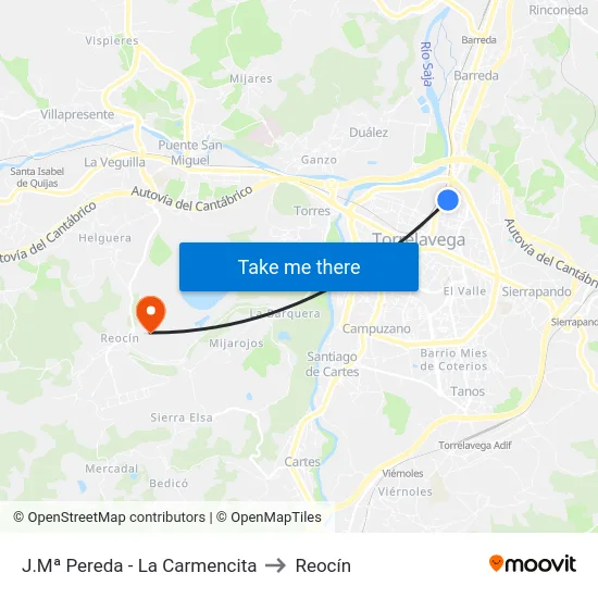 J.Mª Pereda - La Carmencita to Reocín map