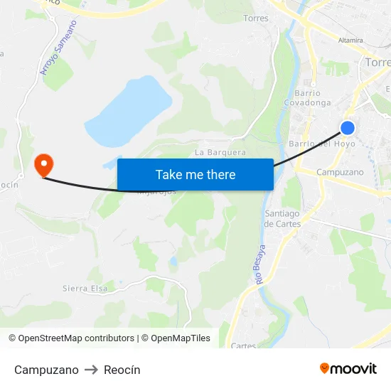 Campuzano to Reocín map