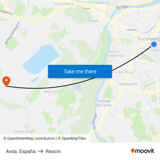 Avda. España to Reocín map